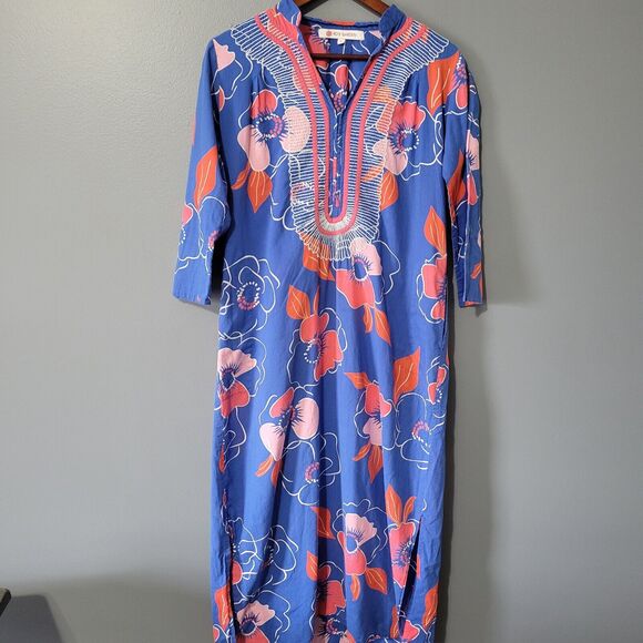 TUCKERNUCK Ro's Garden Maxi Dress Kaftan Size Small Embroidered Boho Tropical - Picture 2 of 15